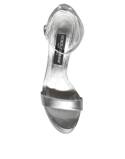 Dolce & Gabbana Silver KEIRA Heels Ankle Strap Sandals Shoes by Dolce & Gabbana