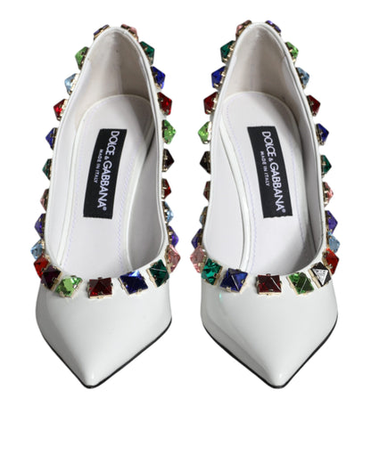 Escarpins à talons hauts en cuir à cristaux blancs Dolce &amp; Gabbana