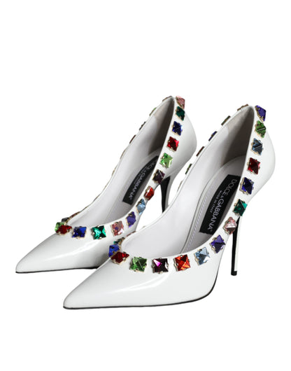 Escarpins à talons hauts en cuir à cristaux blancs Dolce &amp; Gabbana