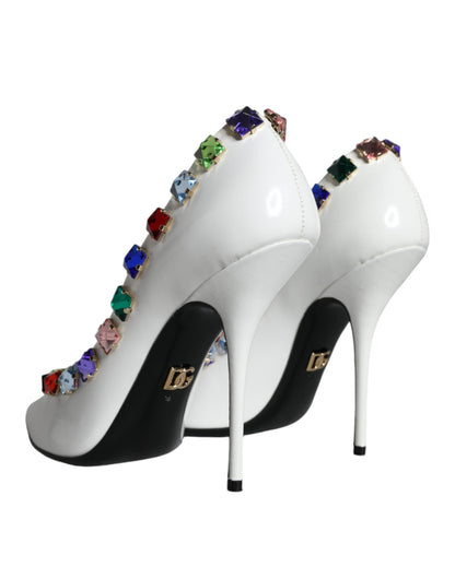 Escarpins à talons hauts en cuir à cristaux blancs Dolce &amp; Gabbana