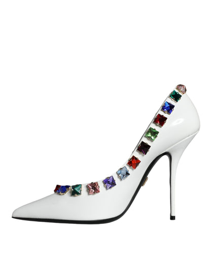 Escarpins à talons hauts en cuir à cristaux blancs Dolce &amp; Gabbana