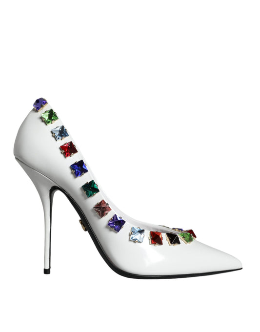 Escarpins à talons hauts en cuir à cristaux blancs Dolce &amp; Gabbana