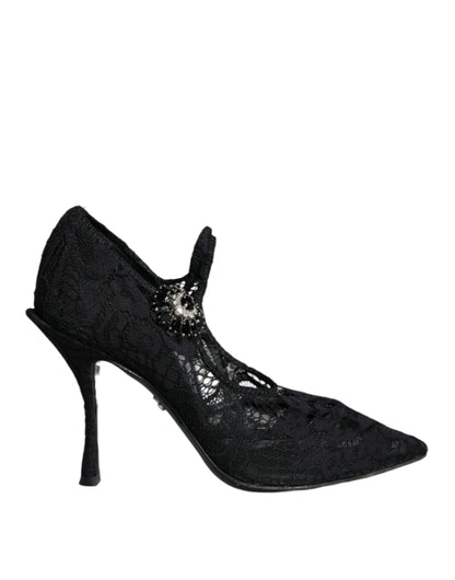 Escarpins Mary Jane noirs Dolce &amp; Gabbana en dentelle et cristaux