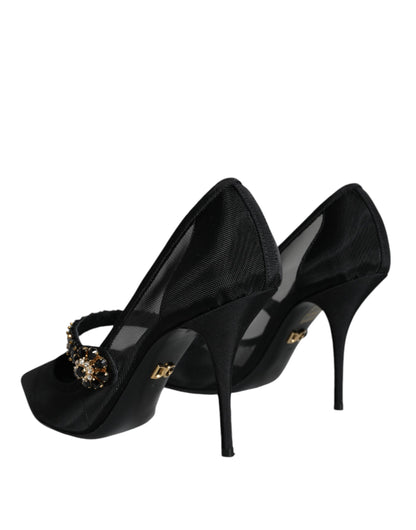 Escarpins Dolce &amp; Gabbana en maille noire Mary Jane à talons en cristal