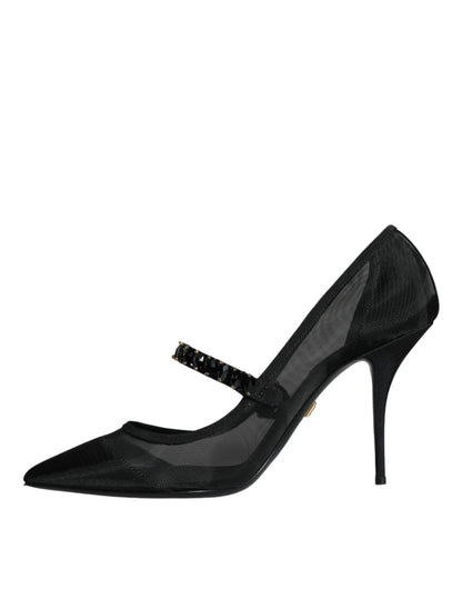 Escarpins Dolce &amp; Gabbana en maille noire Mary Jane à talons en cristal