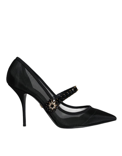 Escarpins Dolce &amp; Gabbana en maille noire Mary Jane à talons en cristal