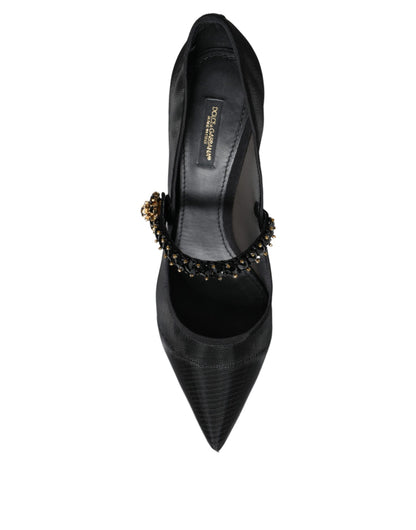 Escarpins Dolce &amp; Gabbana en maille noire Mary Jane à talons en cristal