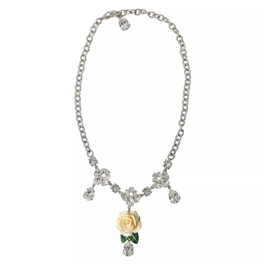 Collier Dolce &amp; Gabbana avec pendentifs roses en cristal transparent et laiton argenté