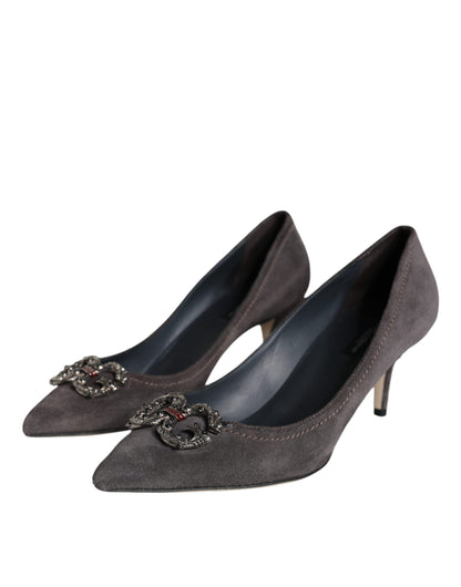 Escarpins à talons Bellucci en daim gris Amore de Dolce &amp; Gabbana