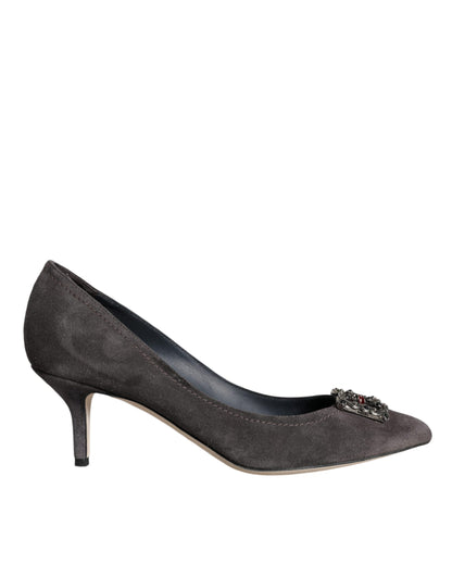 Escarpins à talons Bellucci en daim gris Amore de Dolce &amp; Gabbana