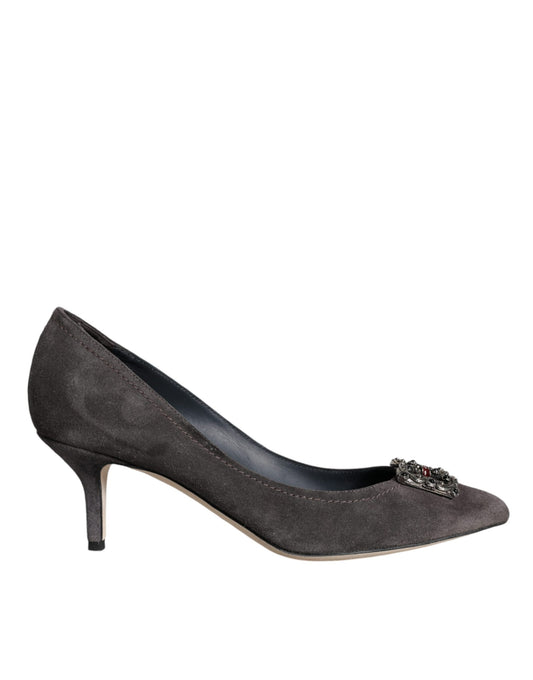 Escarpins à talons Bellucci en daim gris Amore de Dolce &amp; Gabbana