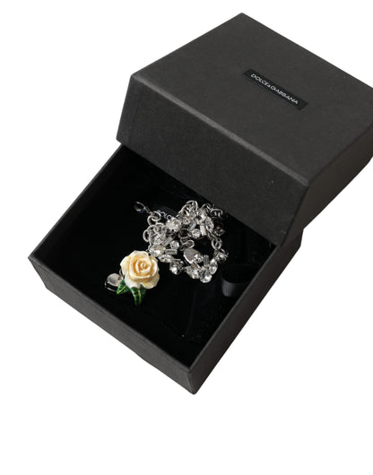 Collier Dolce &amp; Gabbana avec pendentifs roses en cristal transparent et laiton argenté