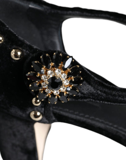 Escarpins Dolce &amp; Gabbana en velours noir avec bride cheville et roses