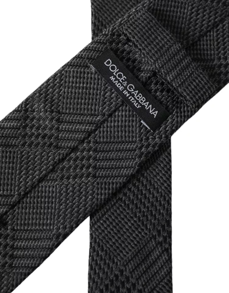 Cravate ajustable en soie à motif écossais gris foncé Dolce &amp; Gabbana pour homme