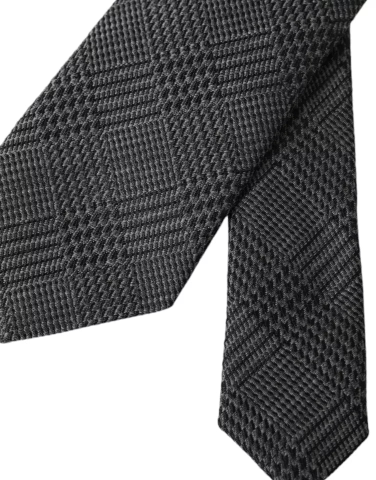 Cravate ajustable en soie à motif écossais gris foncé Dolce &amp; Gabbana pour homme