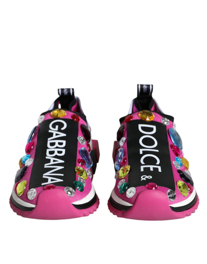 Dolce & Gabbana Pink Sorrento Crystals Low Top Sneakers Shoes by Dolce & Gabbana