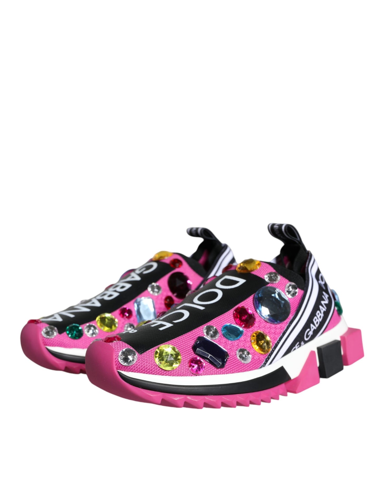 Dolce & Gabbana Pink Sorrento Crystals Low Top Sneakers Shoes by Dolce & Gabbana