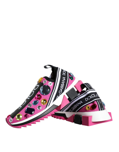 Dolce & Gabbana Pink Sorrento Crystals Low Top Sneakers Shoes by Dolce & Gabbana