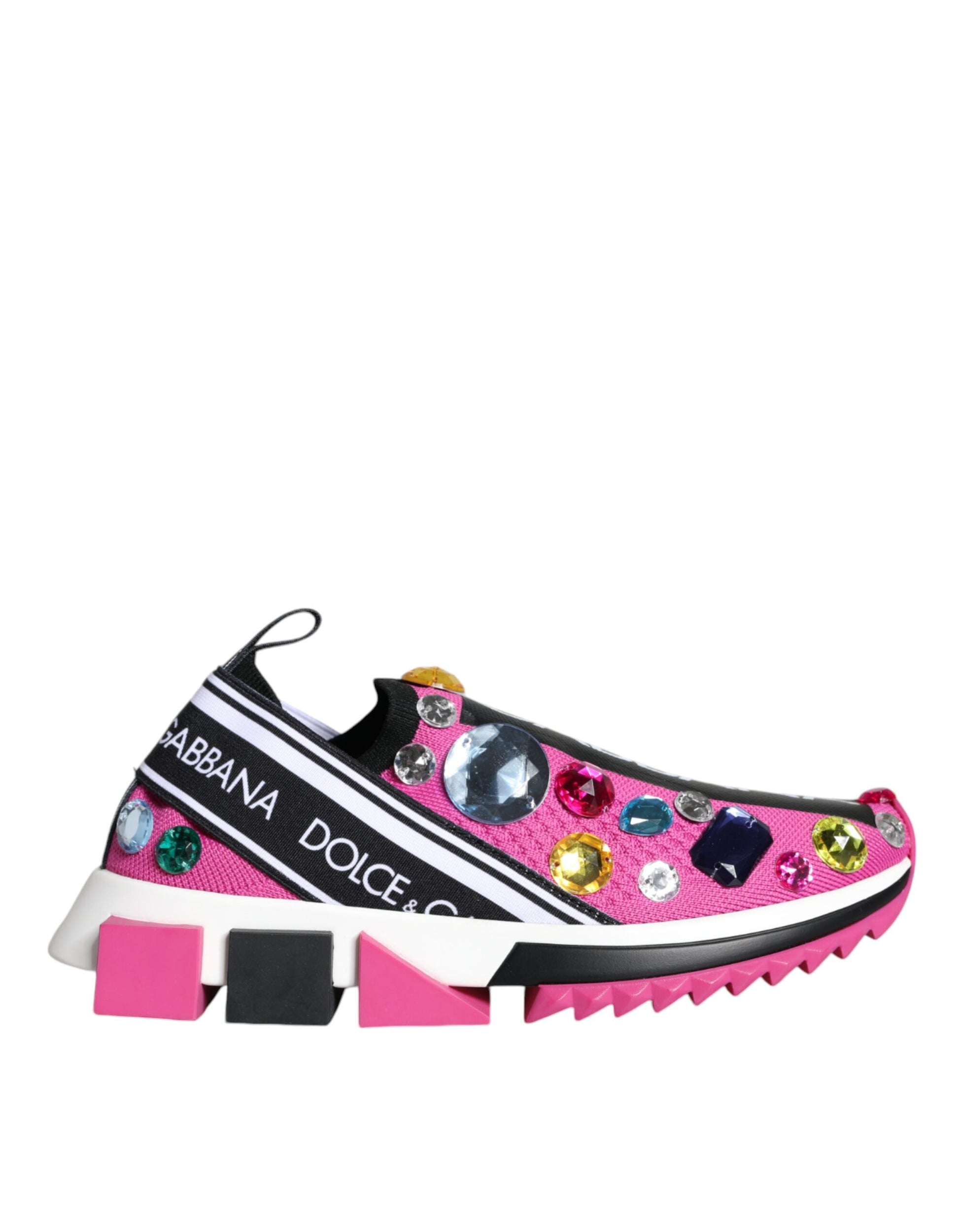 Dolce & Gabbana Pink Sorrento Crystals Low Top Sneakers Shoes by Dolce & Gabbana