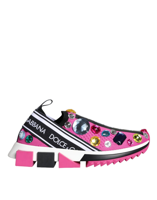 Dolce & Gabbana Pink Sorrento Crystals Low Top Sneakers Shoes by Dolce & Gabbana