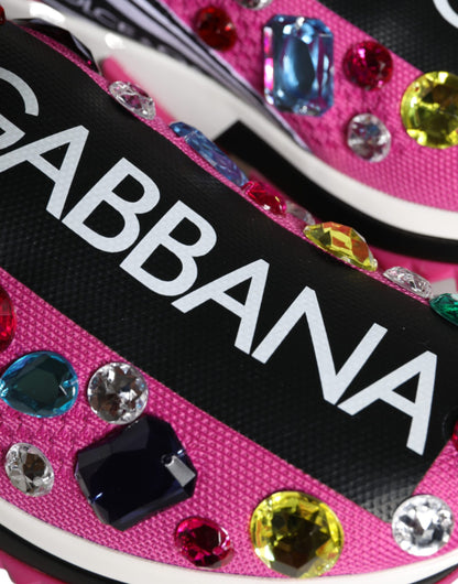 Dolce & Gabbana Pink Sorrento Crystals Low Top Sneakers Shoes by Dolce & Gabbana