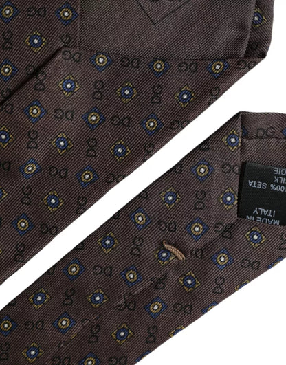 Cravate ajustable en soie marron avec logo Dolce &amp; Gabbana pour homme