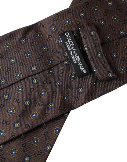 Cravate ajustable en soie marron avec logo Dolce &amp; Gabbana pour homme
