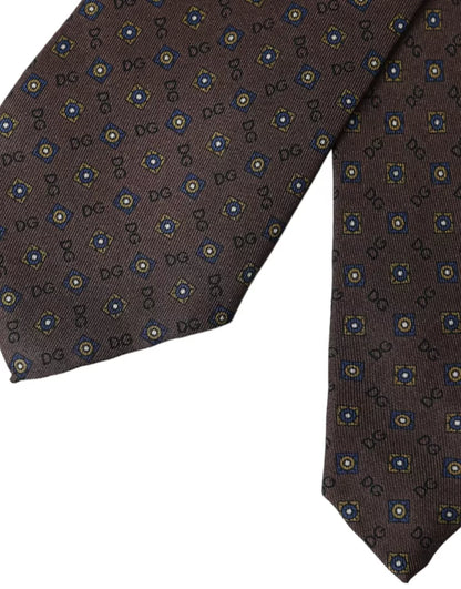 Cravate ajustable en soie marron avec logo Dolce &amp; Gabbana pour homme