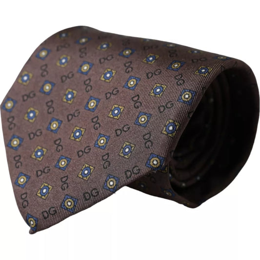Cravate ajustable en soie marron avec logo Dolce &amp; Gabbana pour homme