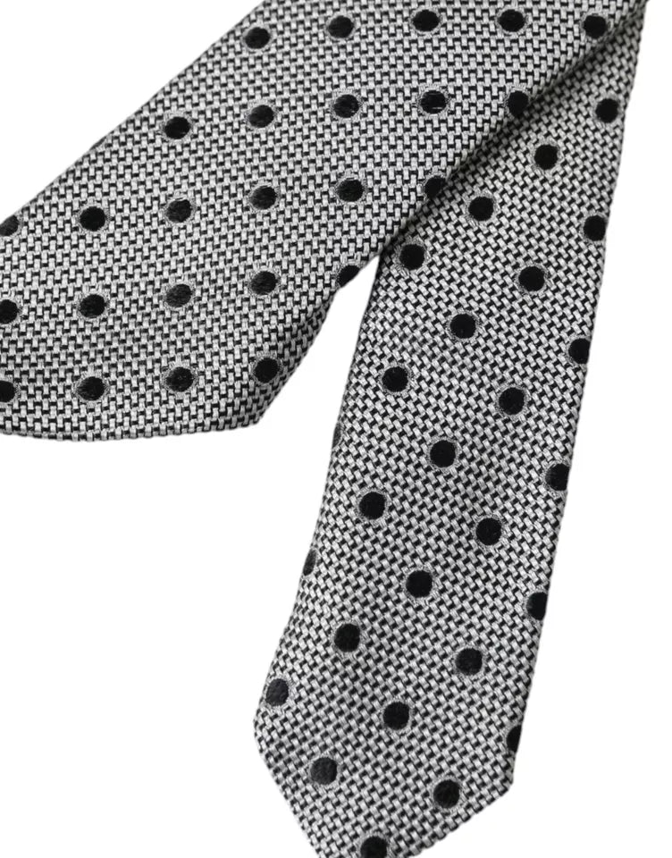 Cravate ajustable en soie fantaisie noire et blanche à pois Dolce &amp; Gabbana pour homme