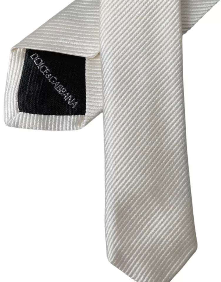 Cravate ajustable Dolce &amp; Gabbana blanche unie 100 % soie