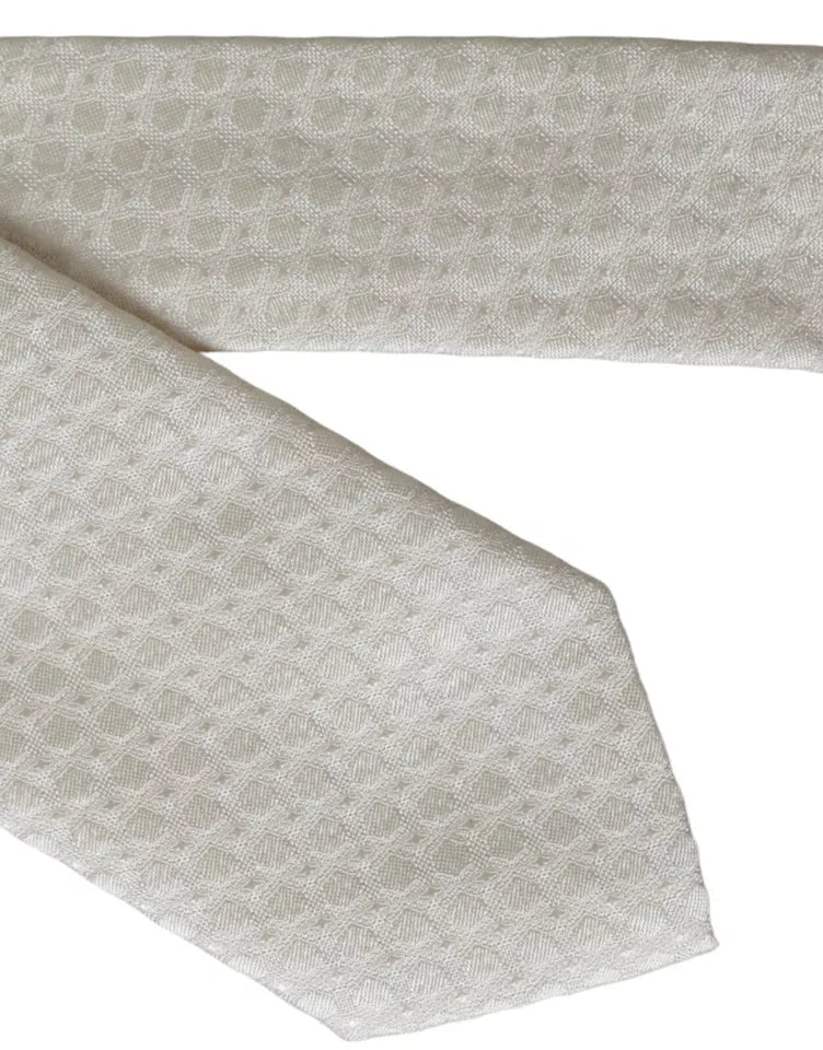 Dolce &amp; Gabbana Off White Silk Adjustable Necktie Men Tie