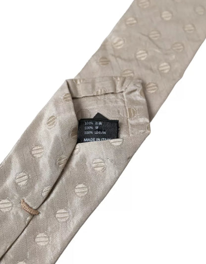 Dolce &amp; Gabbana Beige Dotted Silk Classic Adjustable Men Tie