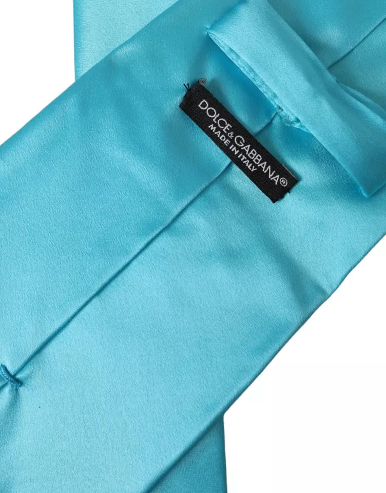 Cravate large ajustable en satin de soie bleu clair Dolce &amp; Gabbana pour homme