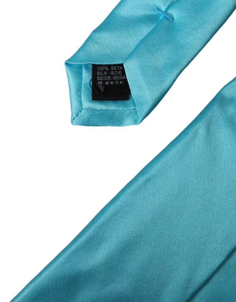 Cravate large ajustable en satin de soie bleu clair Dolce &amp; Gabbana pour homme