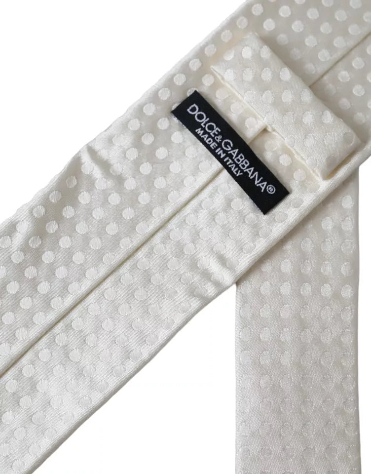 Dolce &amp; Gabbana White Dotted Silk Classic Adjustable Men Tie