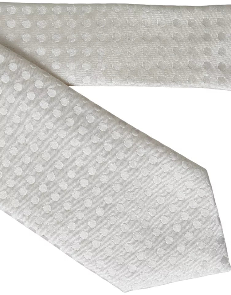 Dolce &amp; Gabbana White Dotted Silk Classic Adjustable Men Tie