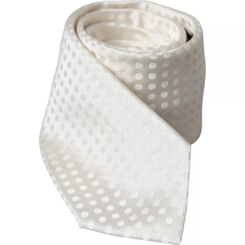 Dolce &amp; Gabbana White Dotted Silk Classic Adjustable Men Tie