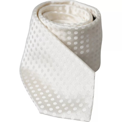 Dolce &amp; Gabbana White Dotted Silk Classic Adjustable Men Tie