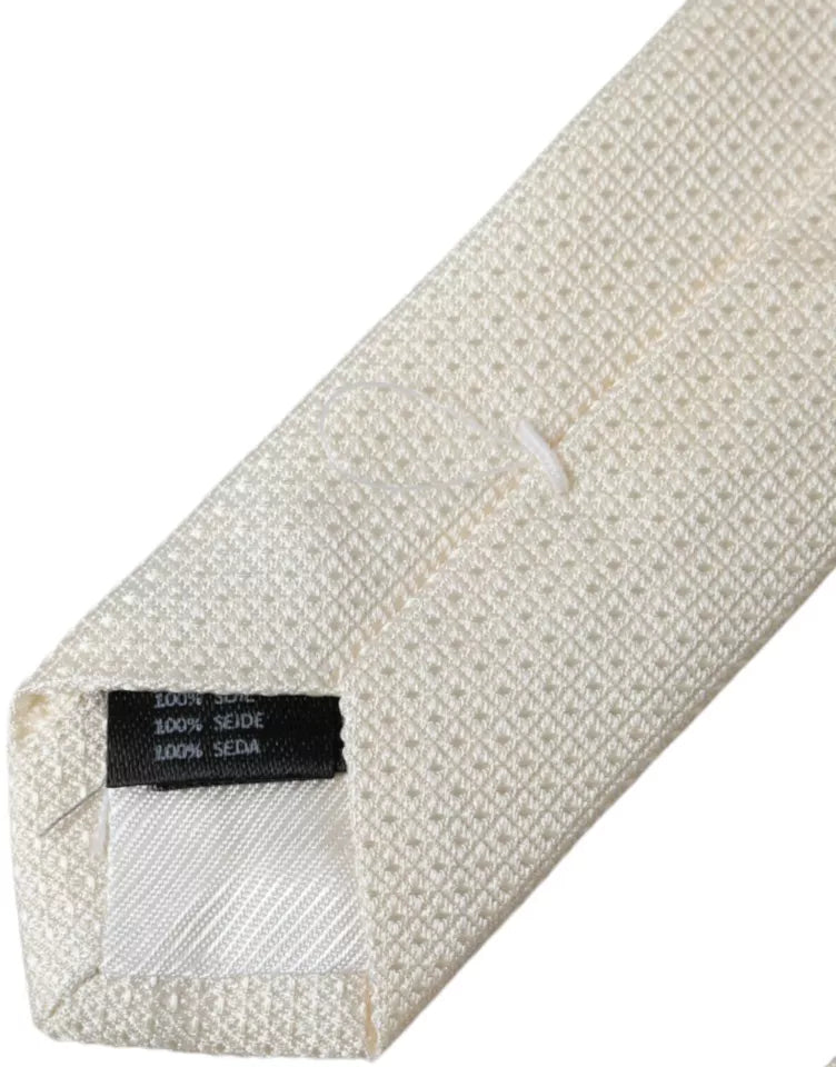 Cravate classique ajustable en soie à motifs blanc cassé Dolce &amp; Gabbana