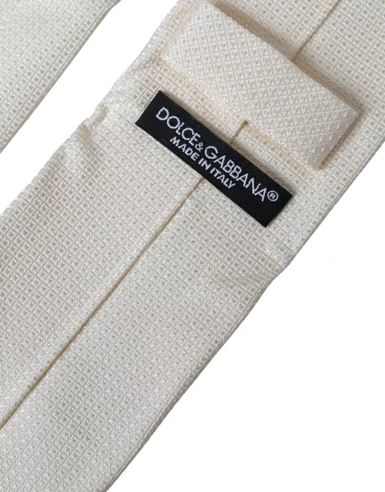 Cravate classique ajustable en soie à motifs blanc cassé Dolce &amp; Gabbana