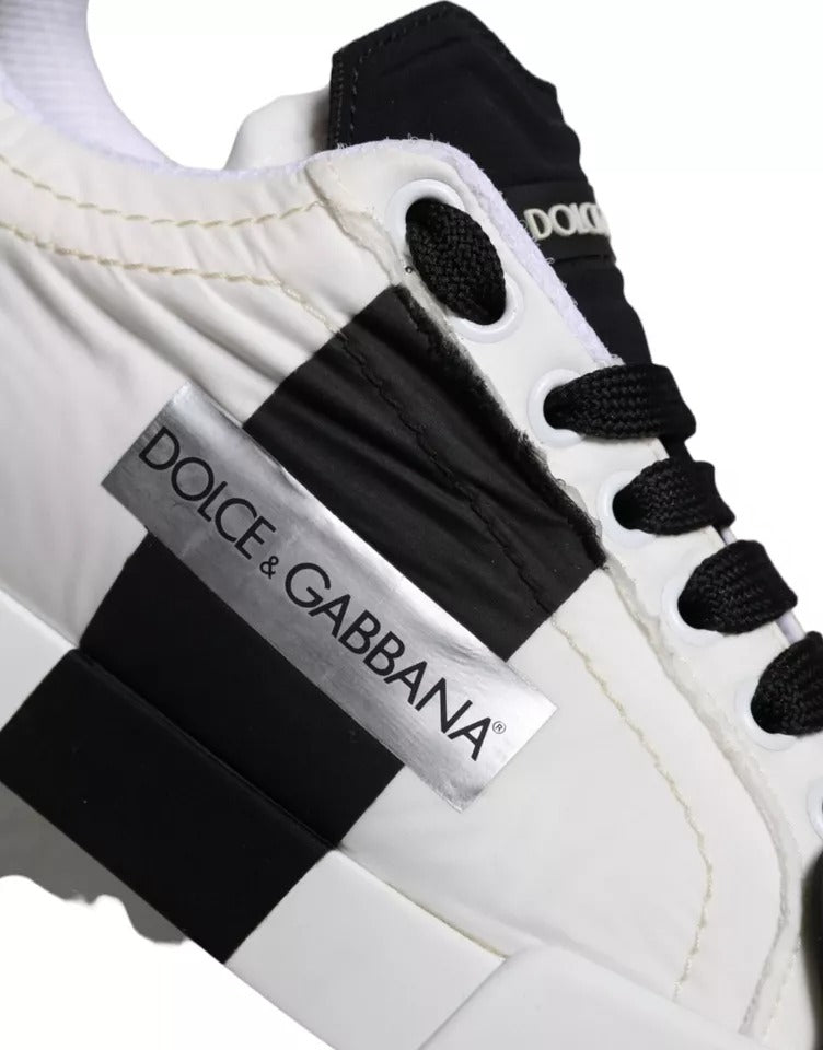 Dolce & Gabbana White Black Leather Low Top Women Sneaker Shoes by Dolce & Gabbana