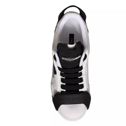 Dolce & Gabbana White Black Leather Low Top Women Sneaker Shoes by Dolce & Gabbana