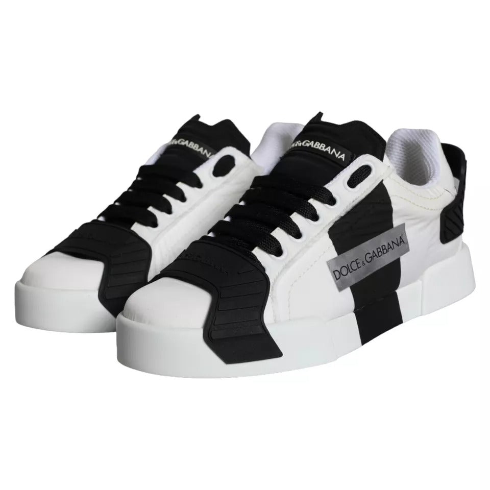 Dolce & Gabbana White Black Leather Low Top Women Sneaker Shoes by Dolce & Gabbana