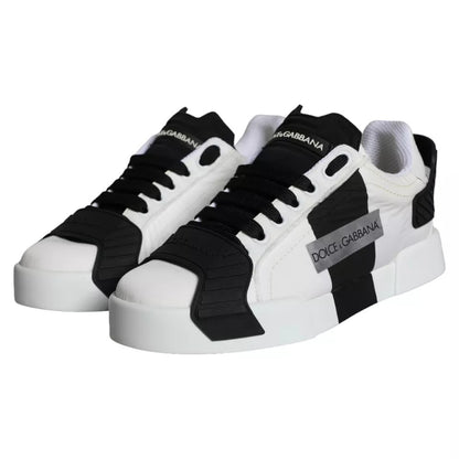 Dolce & Gabbana White Black Leather Low Top Women Sneaker Shoes by Dolce & Gabbana