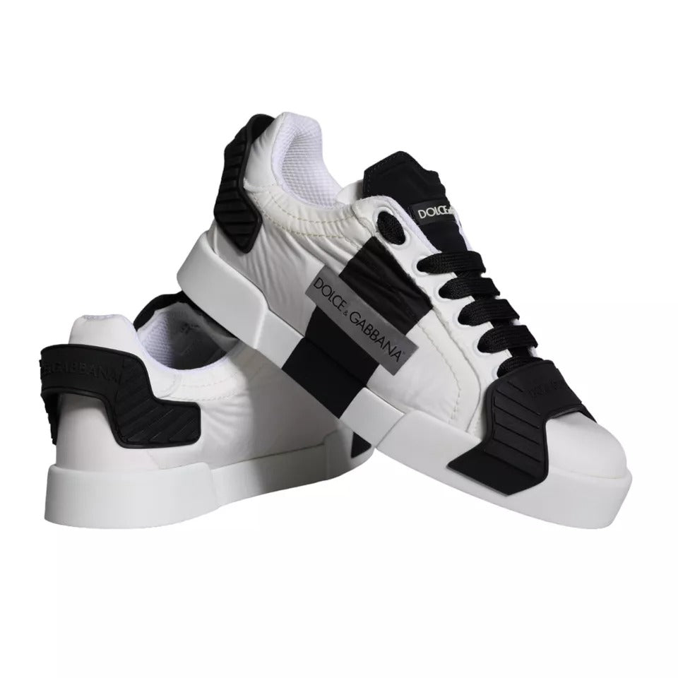 Dolce & Gabbana White Black Leather Low Top Women Sneaker Shoes by Dolce & Gabbana