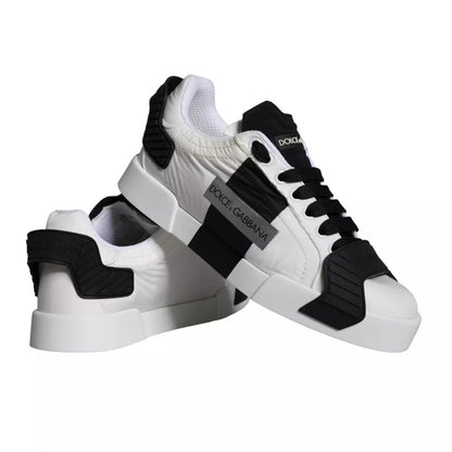Dolce & Gabbana White Black Leather Low Top Women Sneaker Shoes by Dolce & Gabbana