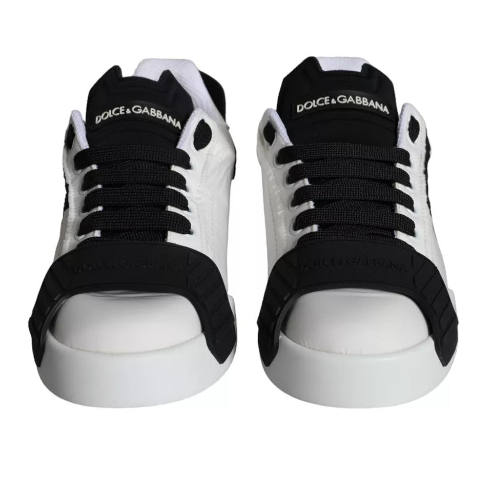 Dolce & Gabbana White Black Leather Low Top Women Sneaker Shoes by Dolce & Gabbana