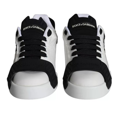 Dolce & Gabbana White Black Leather Low Top Women Sneaker Shoes by Dolce & Gabbana