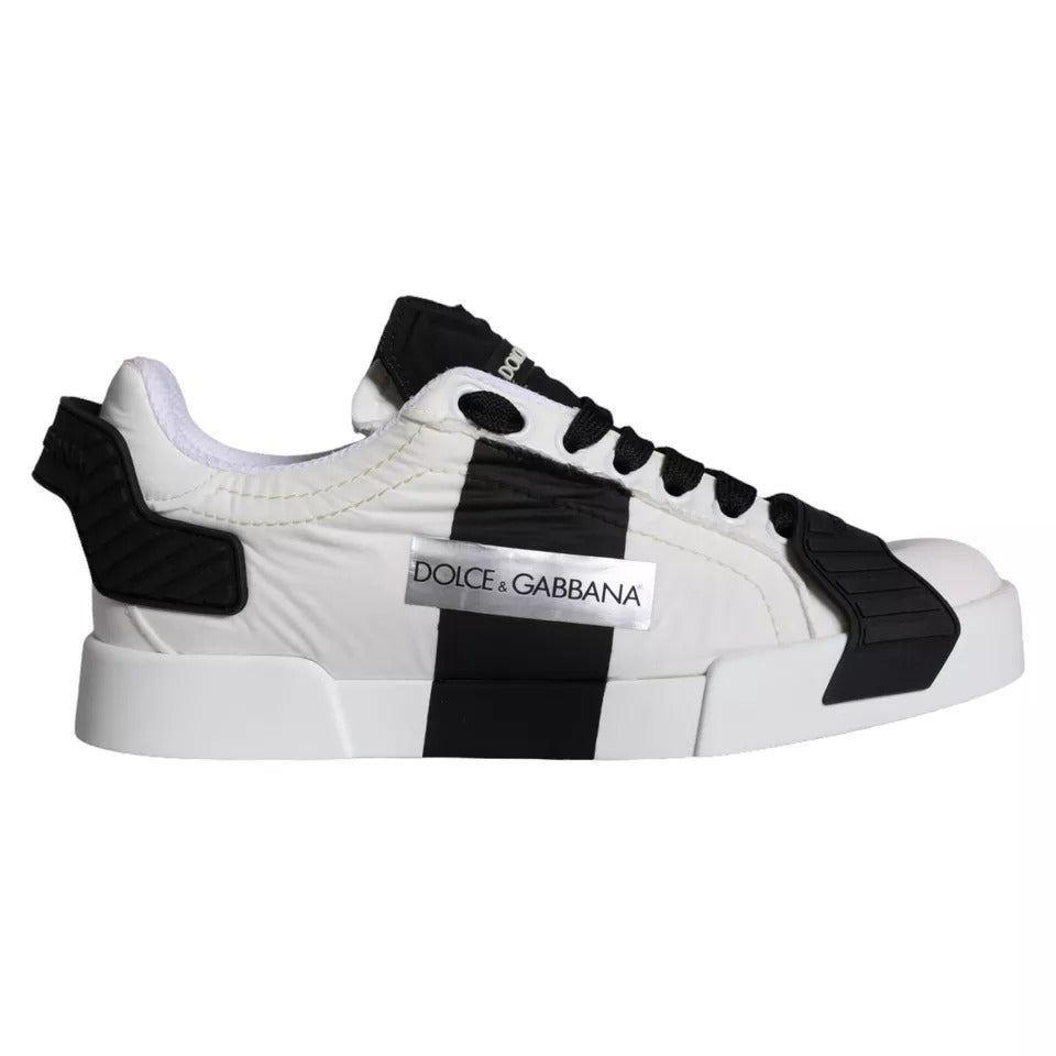 Dolce & Gabbana White Black Leather Low Top Women Sneaker Shoes by Dolce & Gabbana
